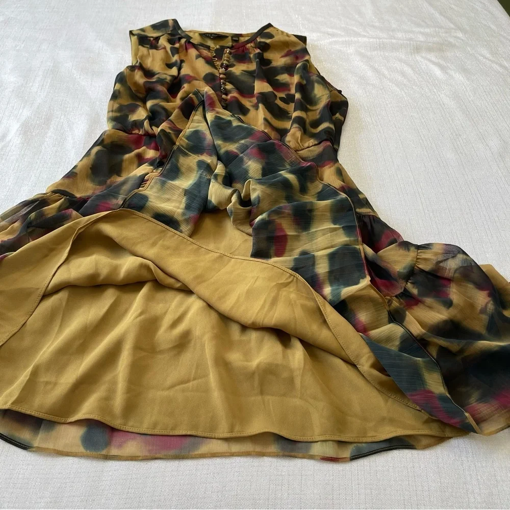 TED BAKER DRESS ELVINIA ANIMAL PRINT BUTTON UP GGT MINI DRESS BROWN. Size 2 - Picture 9 of 12